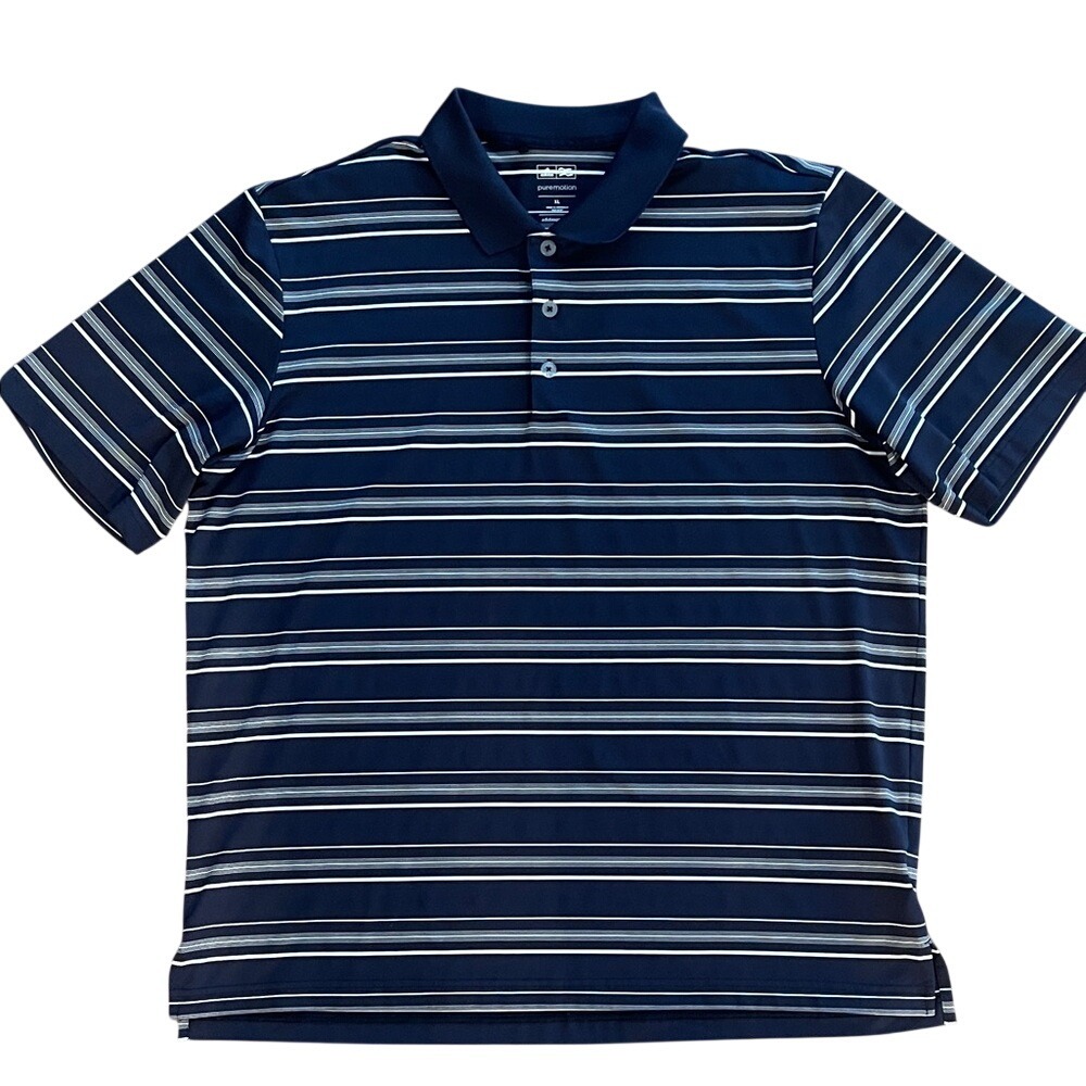 Adidas Pure‎ Motion Navy and White Striped Golf Polo XL